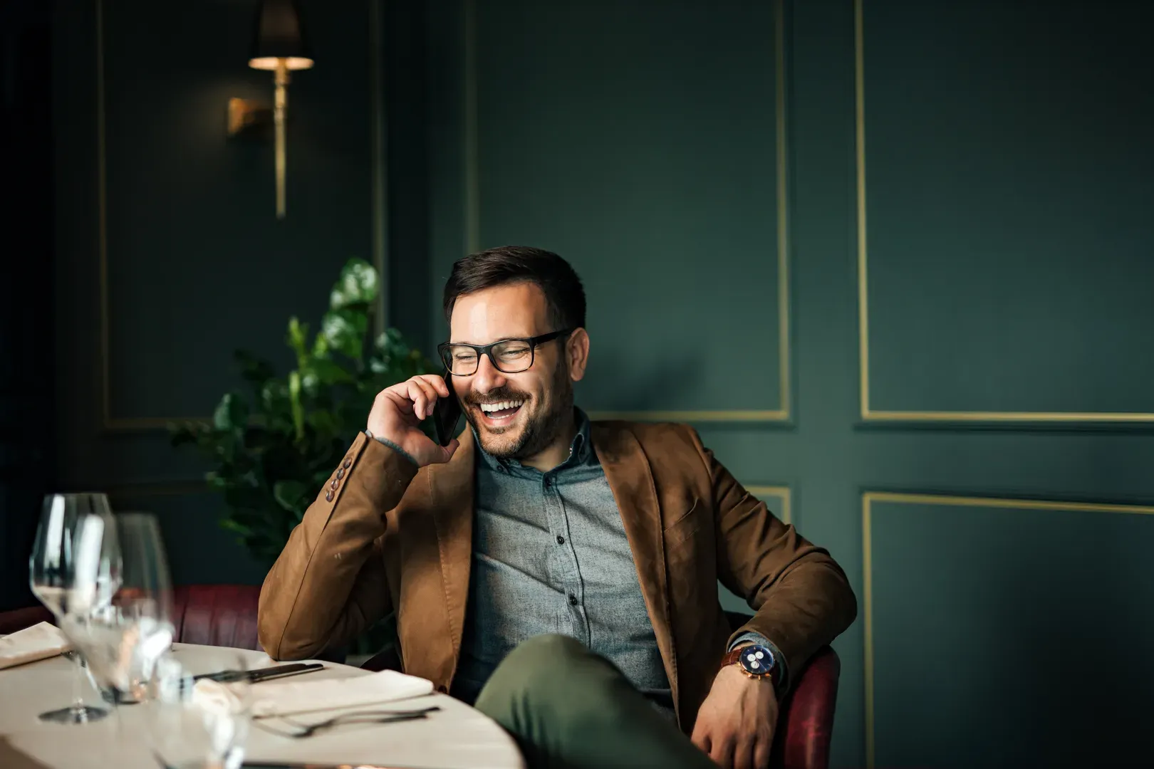Man eating in a nice restaurant